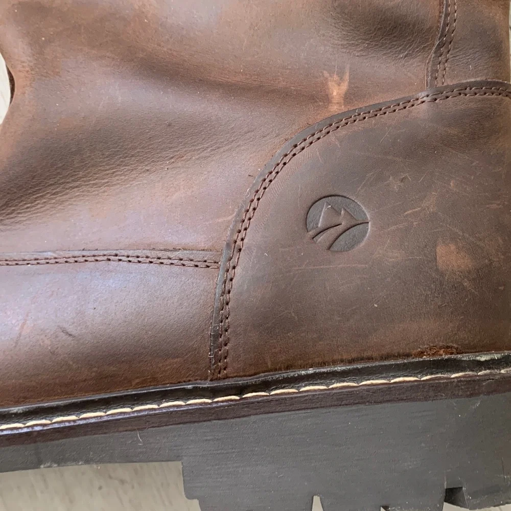 Traveling brown leather boots size 46 moto distressed‎ zipper buckle work farm